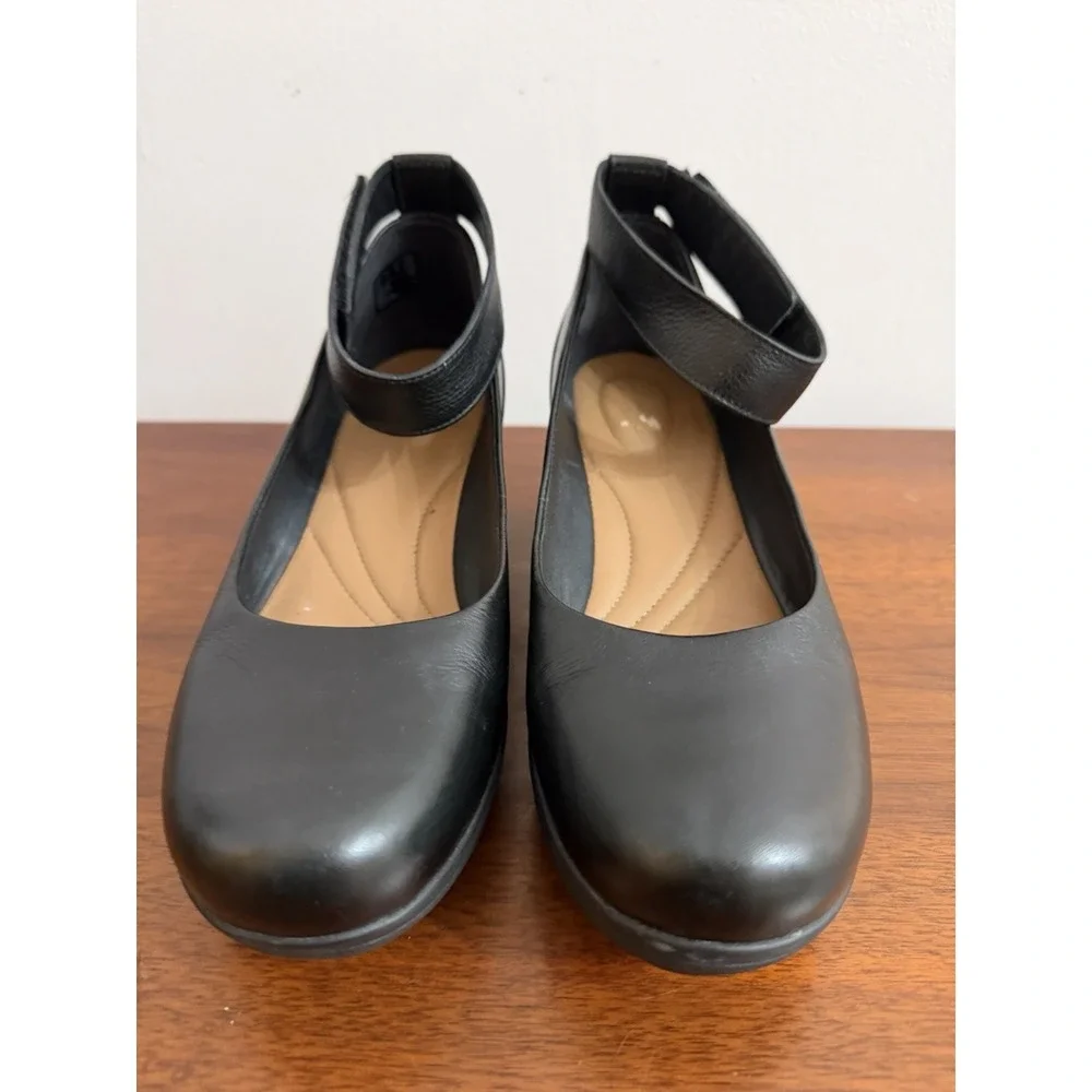 Clarks Black Clarene Tide Platform Wedge Shoes Pumps Ankle Straps Leather 8M